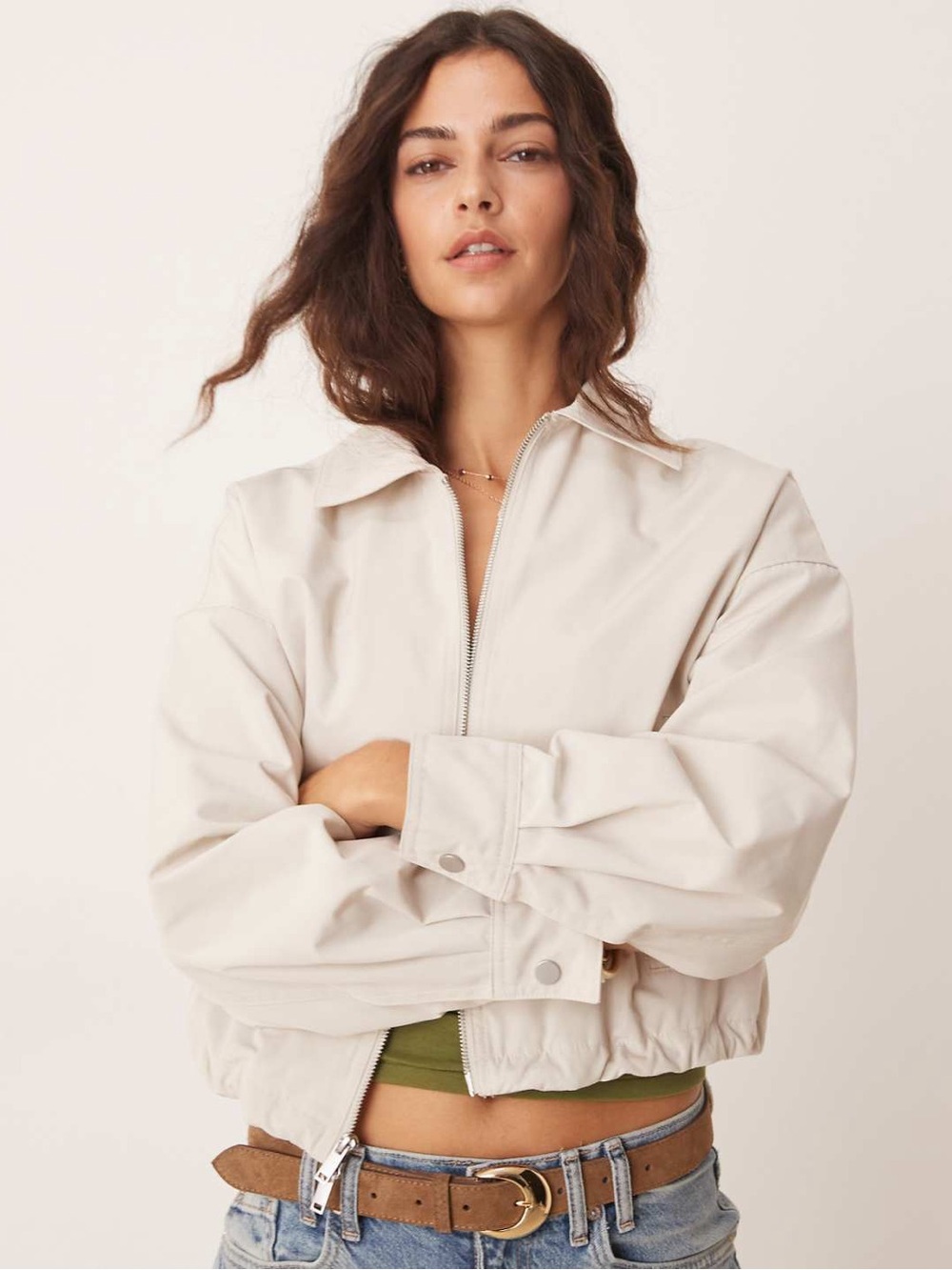 Abercrombie & Fitch Zip-Front Bomber Jacket - light beige/off white- sz XL - NWT
